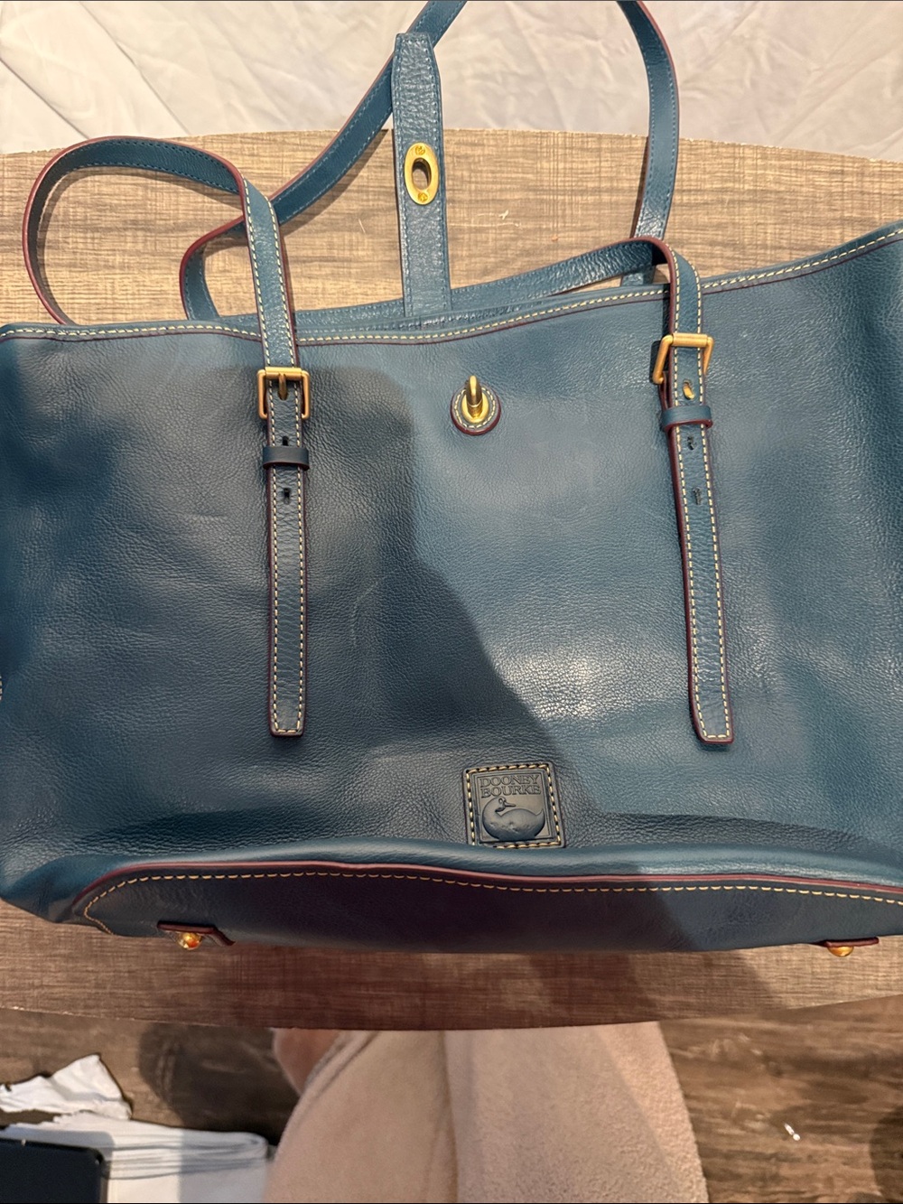 Dooney & Bourke Teal Leather Tote with Gold-Tone Hardware